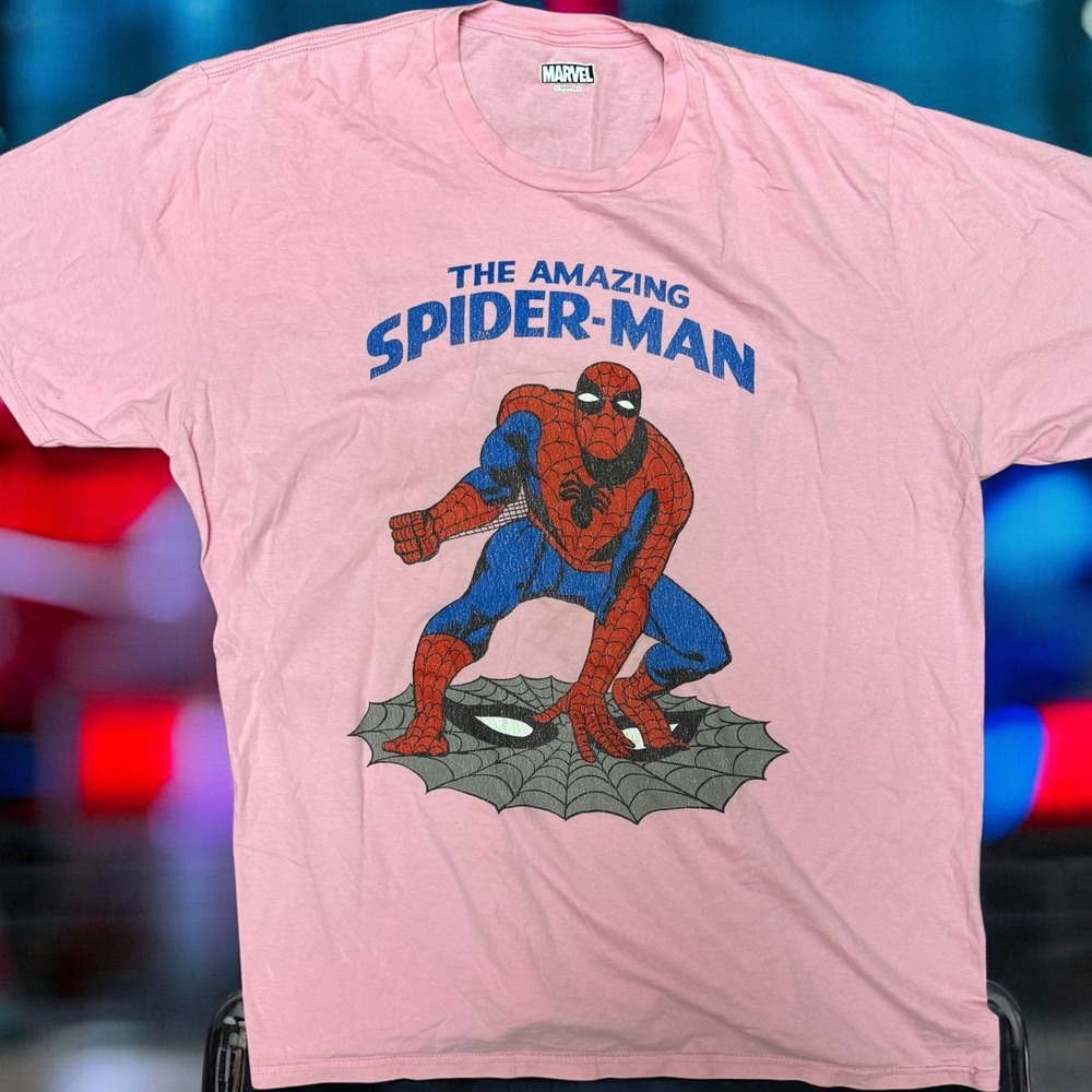 Marvel The Amazing Spider-Man T-Shirt Pink Graphic Tee Classic Comic Size XL